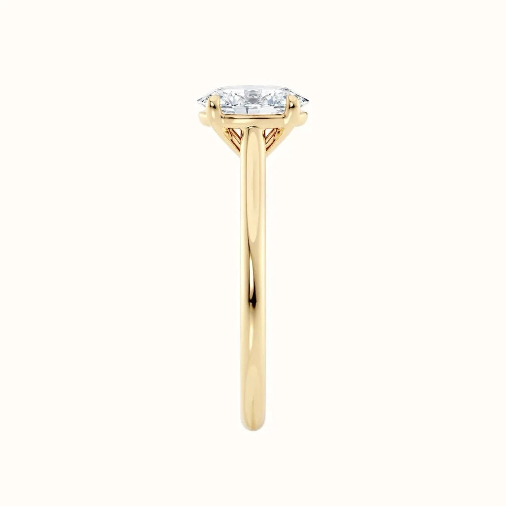 Forlovelsesring i gult gull tynn ring 1,00 Carat oval diamant, stående sett rett forfra Sevendal 