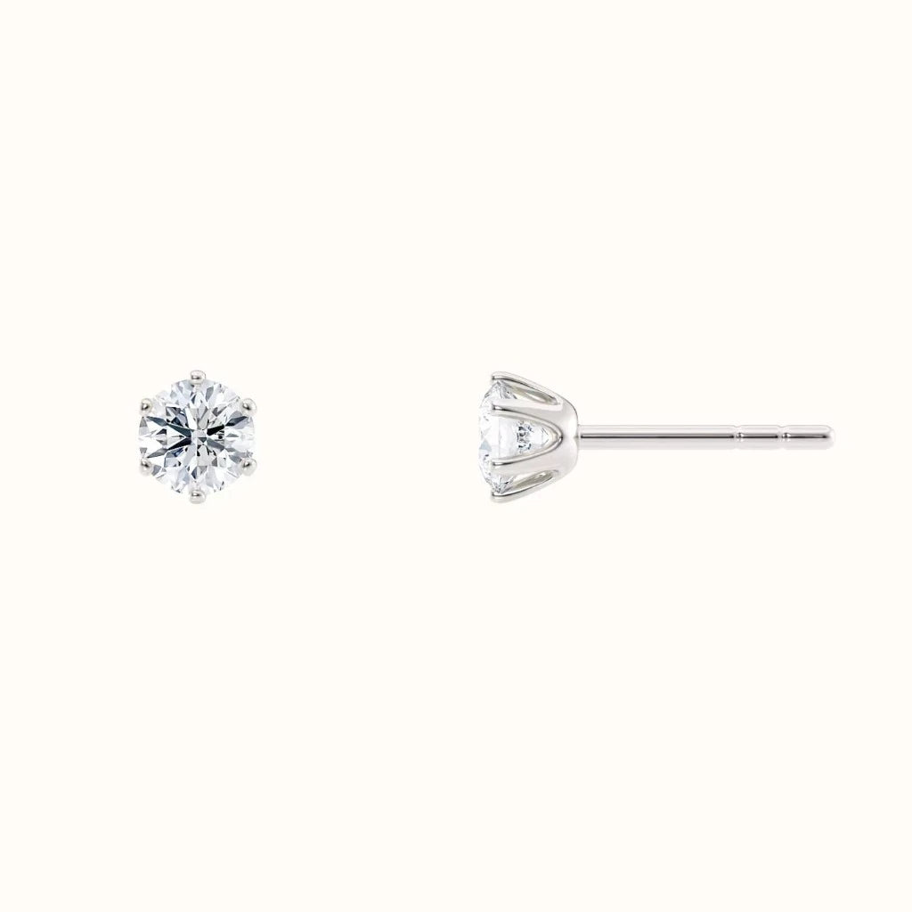 Diamantøredobber Sevendal enstens diamanter 0,60 carat 6-klør hvitt gull, front og side