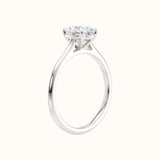 Forlovelsesring i hvitt gull tynn ring 1,00 Carat oval diamant, stående sett fra siden Sevendal 