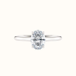 Forlovelsesring i hvitt gull tynn ring 1,00 Carat oval diamant, liggende sett rett forfra Sevendal 